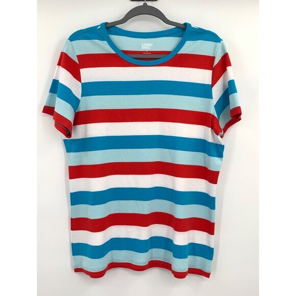 Lands' End Short‎ Sleeve Crew Neck Wide Stripe Cotton Women's Shirt Size XL - Picture 5 of 6